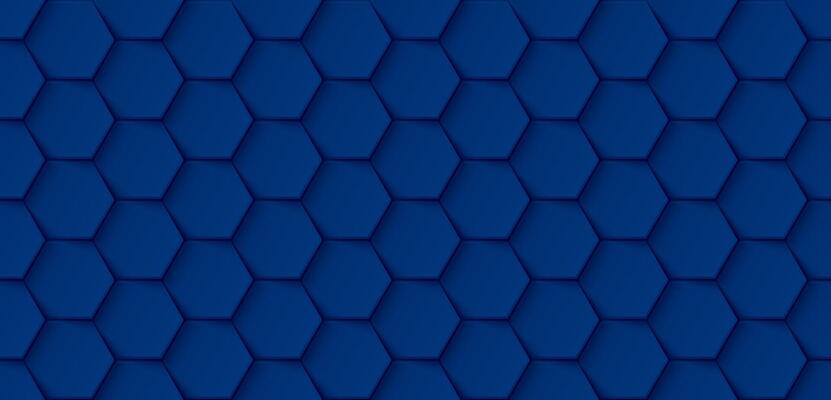 Abstract 3D deep blue hexagonal plates arranged seamless pattern graphic illustration.