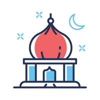 Linear style icon showing mosque building with moon on top vector