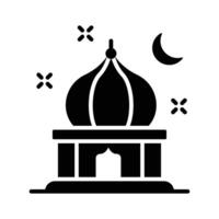 glyph style icon showing mosque building with moon on top vector