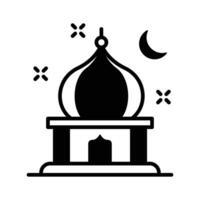 glyph style icon showing mosque building with moon on top. vector