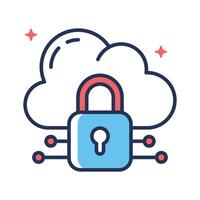 A captivating line style icon of safe cloud with a padlock vector