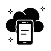 Easy to edit glyph style icon depicting mobile cloud storage vector