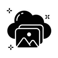 glyph style icon showing cloud content storage vector