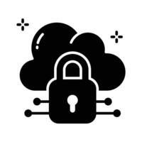 A captivating glyph style icon of safe cloud with a padlock vector