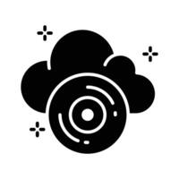 Easy to edit glyph style icon showing cloud cd storage vector