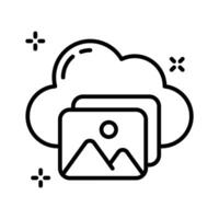 Linear style icon showing cloud content storage. vector