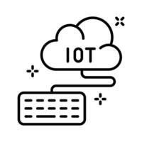 Easy to edit outline style icon denoting cloud data with attached keyboard. vector