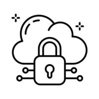 A captivating line style icon of safe cloud with a padlock. vector