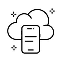 Easy to edit line style icon depicting mobile cloud storage. vector