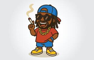 Boy with Joint Smoking Mascot Cartoon Character Template vector