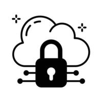 A captivating glyph style icon of safe cloud with a padlock. vector