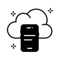 Easy to edit glyph style icon depicting mobile cloud storage. vector