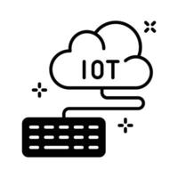 Easy to edit glyph style icon denoting cloud data with attached keyboard. vector
