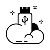 Have a look at this amazing glyph icon showing usb storage cloud. vector