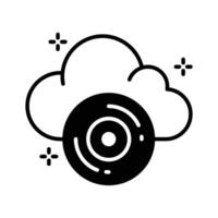 Easy to edit glyph style icon showing cloud cd storage. vector