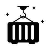 Premium glyph icon of lifting container with crane vector