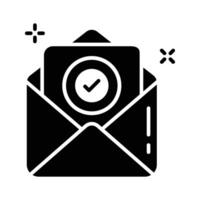 A modern glyph icon of confirmation mail vector