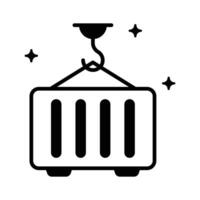 Premium glyph icon of lifting container with crane. vector