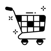 Easy to edit glyph icon of shopping trolley cart. vector