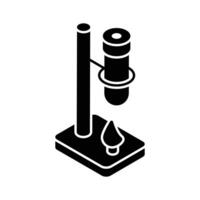 A customizable isometric glyph icon of retort stand vector