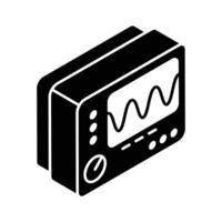 A premium isometric glyph icon of oscilloscope display vector