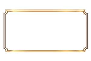 Elegant gold rectangular frame with corner accents and glowing effect on white background for decoration use vector