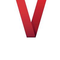 Bold red letter V ribbon shape with modern gradient design on white background in minimal vector
