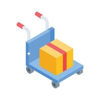 A customizable isometric icon showing logistic cart movement vector