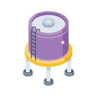 Visually engaging isometric icon showing water tank unit vector