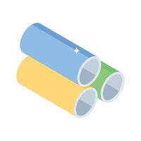 Easy to edit isometric icon of stacked concrete pipes vector