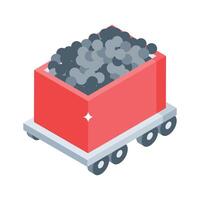 Modern isometric icon showing mining cart with ore vector