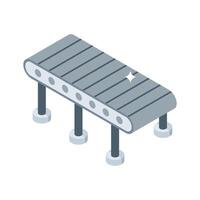 A captivating isometric icon of mechanical assembly line setup vector