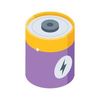 A customizable isometric icon showing power cell vector