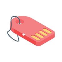 An engaging isometric style icon of seo tag metadata vector