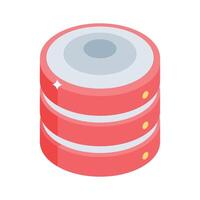 Here is an isometric icon of database system storage vector
