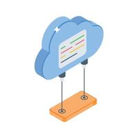 An elegant isometric style icon showing cloud computing network vector