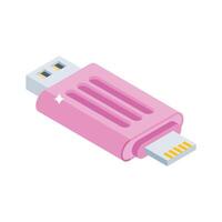A modern isometric style icon of usb flash drive device vector