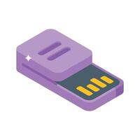 An eye-catching isometric style icon of usb chip hardware vector