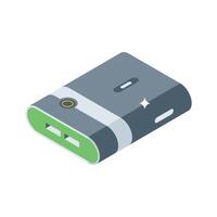 A sleek isometric icon showing charging bank power source vector