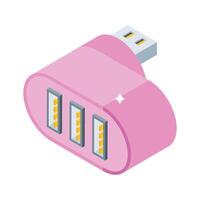 A captivating isometric icon showing multi ports connection hub vector