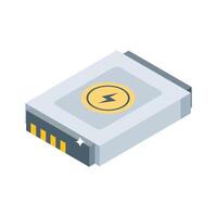 A sleek isometric style icon of mobile battery vector