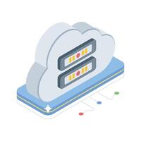 A sleek isometric style icon of cloud hosting service vector