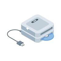 An impressive isometric style icon of disc reader device vector