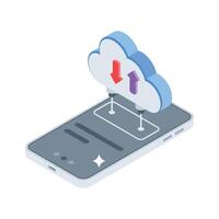 Here is an isometric icon showing mobile cloud storage vector