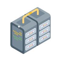 A well crafted isometric style icon showing server network hub vector