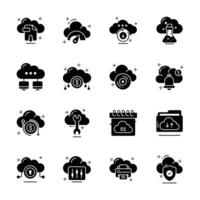 Grab this handy collection of cloud services linear style icons. vector