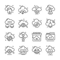 Grab this handy collection of cloud services linear style icons.. vector