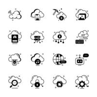 Get this amazing line style collection of cloud storage icons... vector