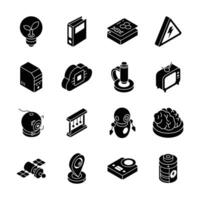 Ready to use pack depicting science and tech devices isometric icons. vector