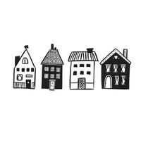 Building illustrations. A selection of four individual vectors hand drawn in black.